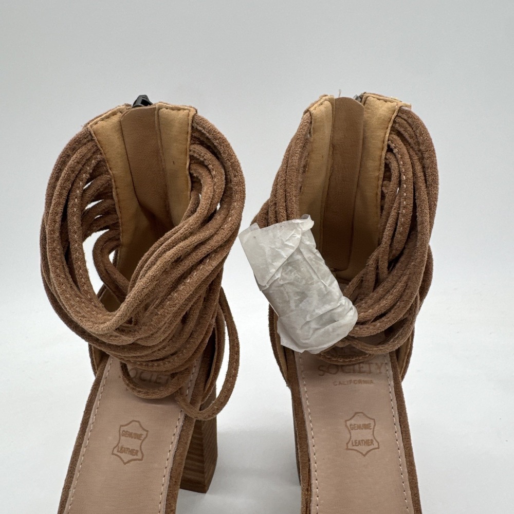 Oasis Society Tan Brown 4" Chunky Heels Zip Back Leather NEW Size 7 - Picture 2 of 8